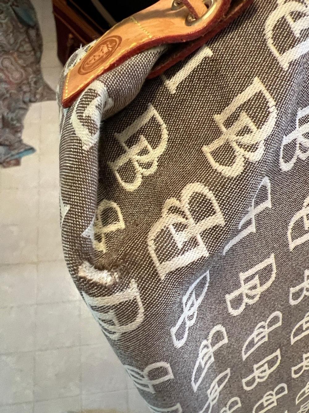 Dooney & Bourke Vintage Monogram Drawstring Bucket Tote with Leather Trim - Picture 9 of 15